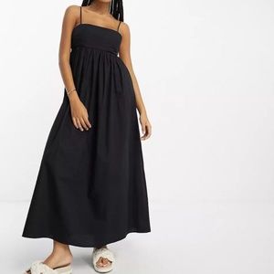 ASOS DESIGN cotton pleat midi babydoll sundress in black Size 8